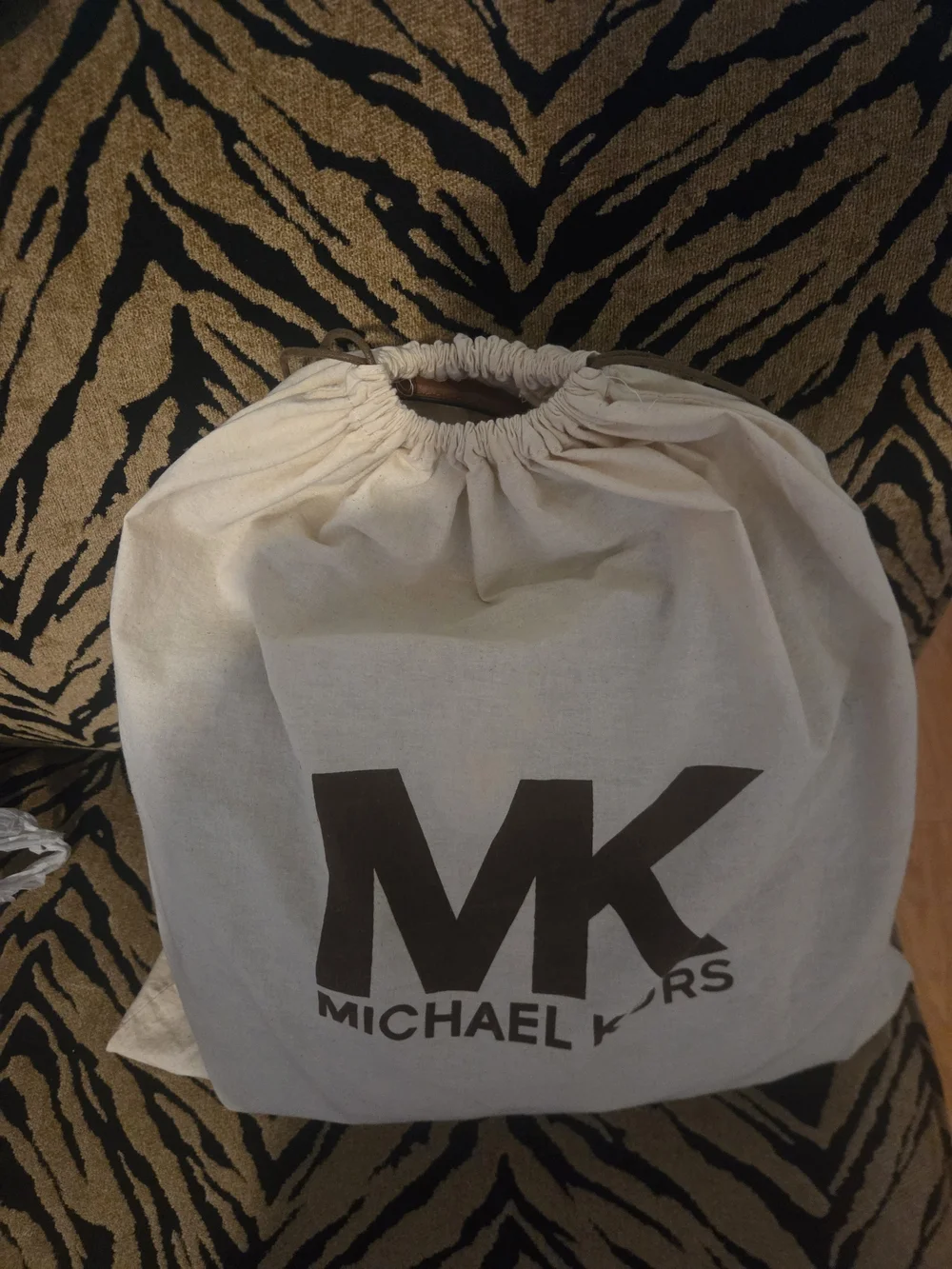 Michael Kors Cream Canvas Drawstring Dust Bag with Brown MK Logo